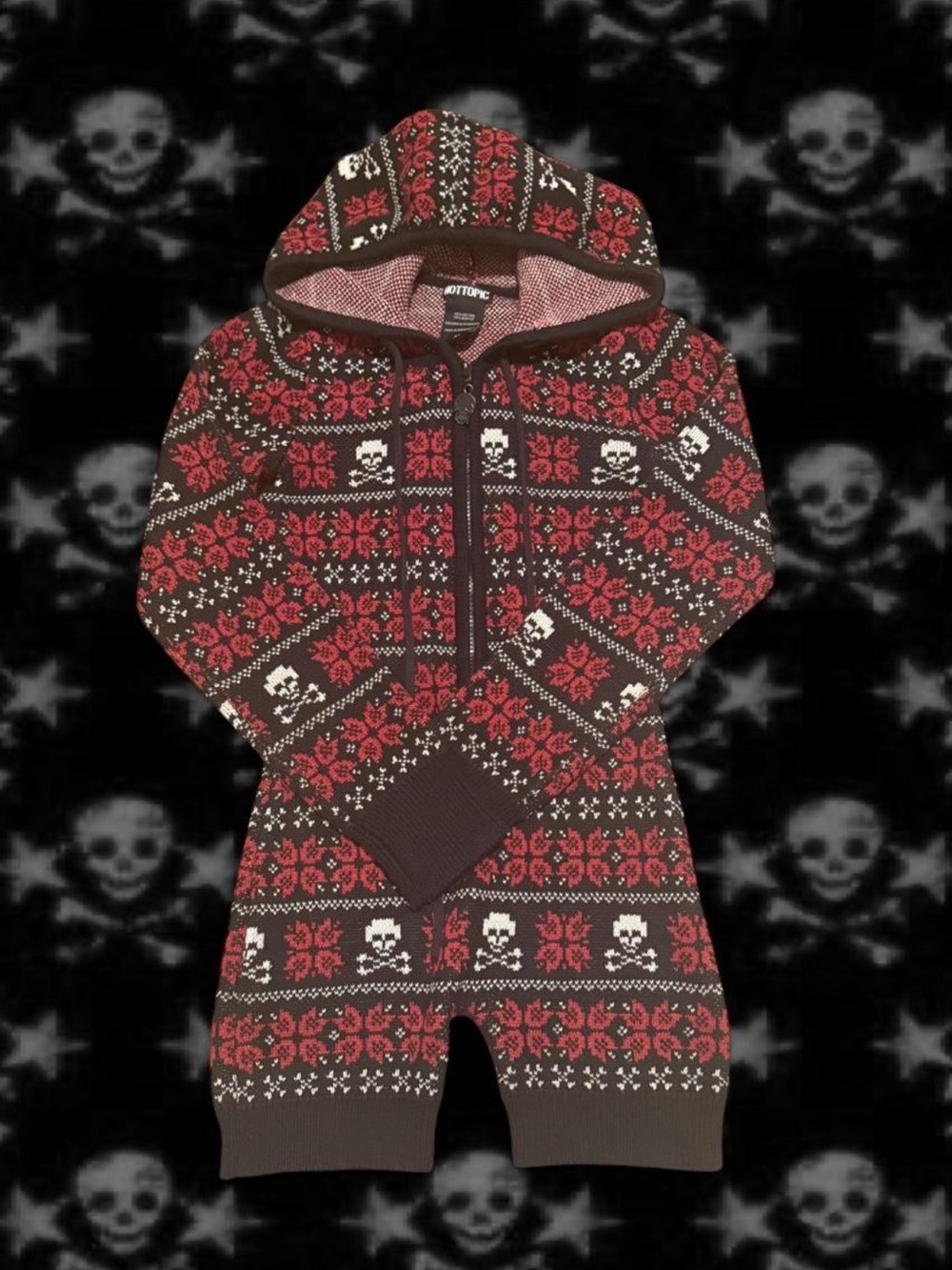 OUT OF STOCK Hot Topic Red and Black skull Christmas Hooded Onesie xs